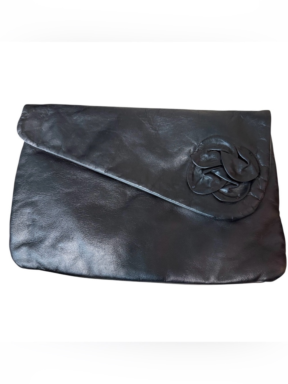 Vintage Letisse‎ Black Leather Clutch with Beige Logo Lining